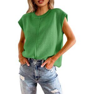 Womens Summer Cap Sleeve Tops Casual Crew Neck Loose Fit Knit Lightweight Sweate
